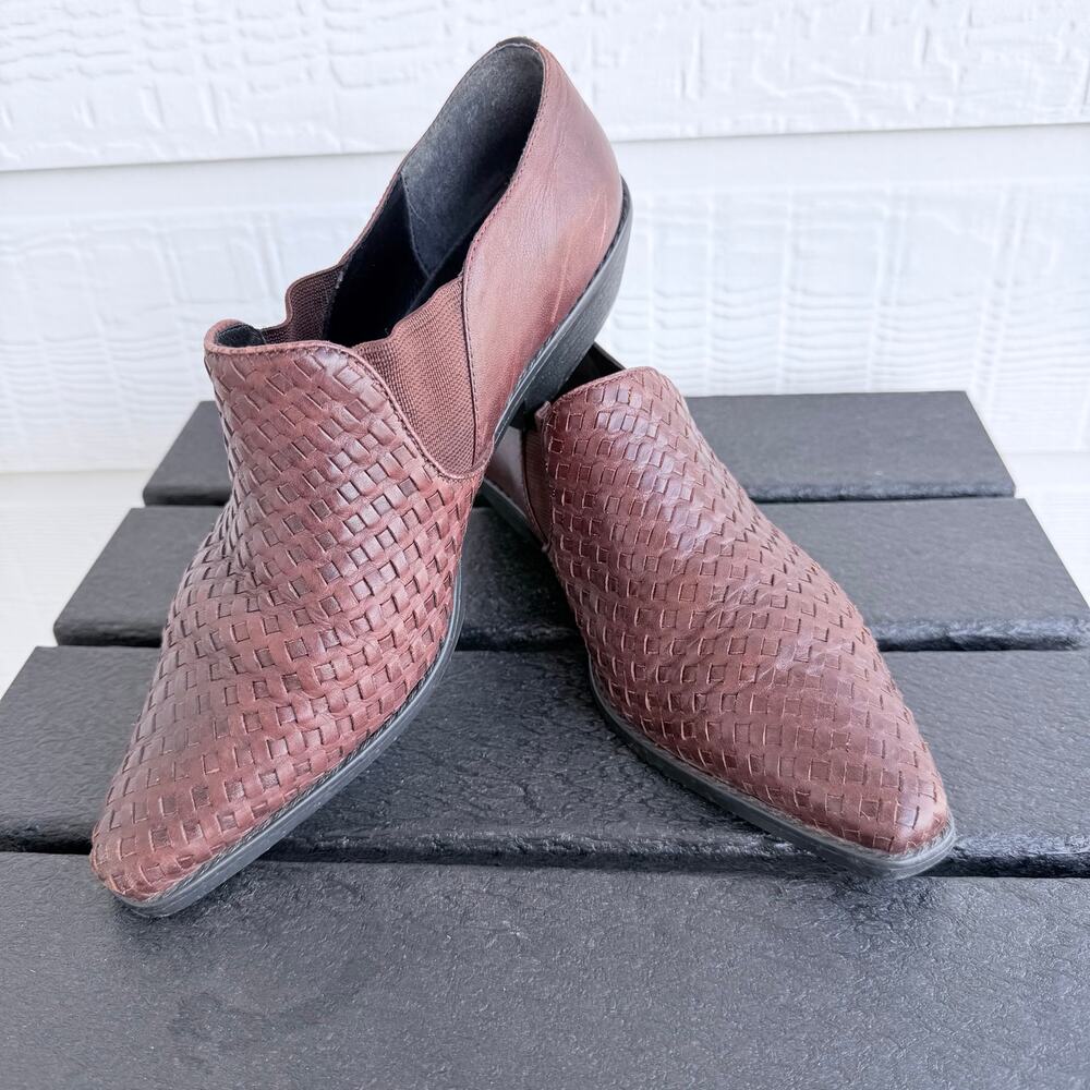 Colin Stuart Woven Leather Booties Womens 9 Brown Basket Weave Pointed Toe